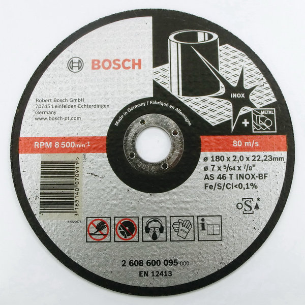 Trennscheiben für Stein Metall Bosch Black & Decker Workplus Durchmesser 115 - 230 mm Loch 16/22 mm